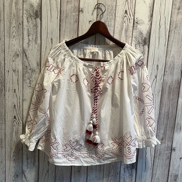 Harlyn white/red boho top size medium - Picture 1 of 7